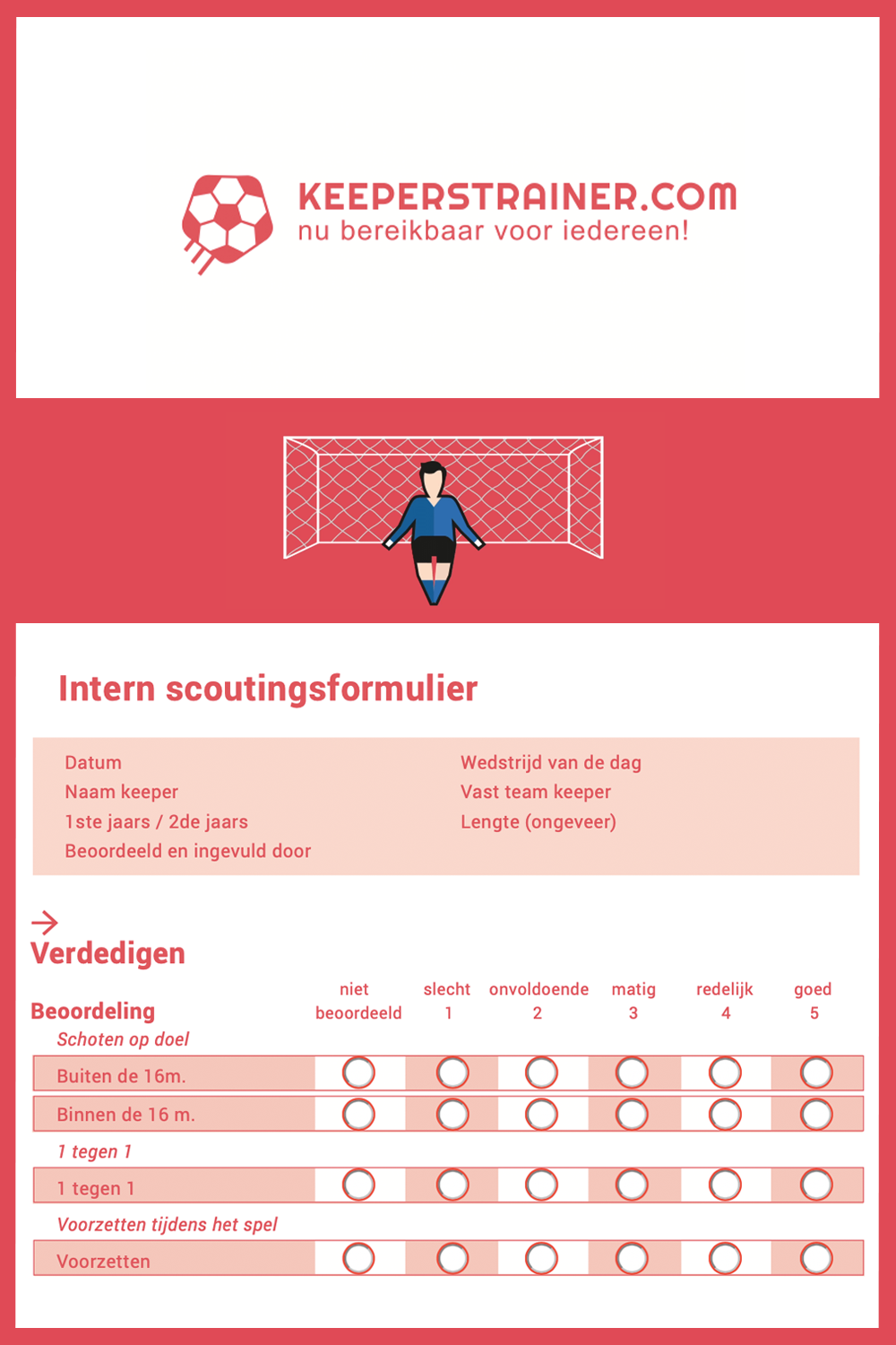 Scouting formulier Keeperstrainer.com Intern en Extern scouting formulier Keepers trainer